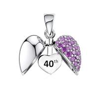 40th Purple Love Heart Charm Bead Necklace Pendant 925 Sterling Silver for Pandora Moment Bracelets - 40 Birthday Her Girls Women - Gift Box