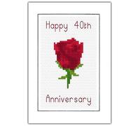 40th Rose, Ruby/Red Happy 40th Anniversary Card - 14 Count Cross Stitch Kit