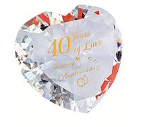 40th Ruby Anniversary Romantic Gifts for Couple Women Her Mum Parents Nan, 40 Years Anniversary Presents for Wife Girlfriend, Crystal Diamond Shaped Paperweights Heart Marriage Keepsake Ornaments
