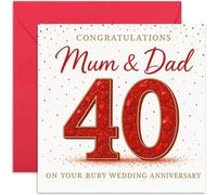 40th Ruby Wedding Anniversary Card for Parents, for Mum & Dad, Ruby Red Design, Blank Inside with Envelope