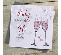40th Ruby Wedding Anniversary Handmade Card - Champagne Flutes - by WHITE COTTON CARDS DT140