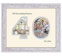 40th Ruby Wedding Anniversary Photo Frame Fortieth Cut Out Numbers Double Mount Quality Gift 1193F (Shabby Chic Finish Frame Cream Mount Grey Inside)