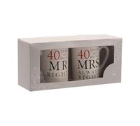 40th Set of 2 China Mugs 'Mr Right & Mrs Always Right'