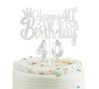 40th Silver Birthday Cake Candle Topper, Party Decoration for Boys, Girls, Men, Women - Wedding Anniversary