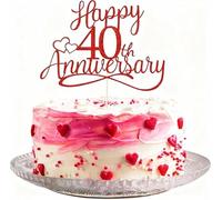 40th Wedding Anniversary Cake Toppers, 1Pcs Ruby Wedding Cake Topper, Heart Cake Decoration, Glitter Red 40 Years Cake Decoration, Love Celebration Supplies, for Happy 40th Anniversary Wedding Party