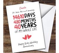 40th Wedding Anniversary Card Personalised The Most Amazing Days Months Years | Custom Card Personalised Cards, For Husband, For Wife, Him, Her, Anniversary, 40th