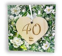 40th Wedding Anniversary Card - Premium Ruby Wedding Anniversary Card with Wooden Heart Keepsake for Husband, Wife, Couple, Thoughtful Gift to Celebrate Milestone (40th Ruby Anniversary)