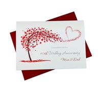 40th Wedding Anniversary Card - Ruby 40 Year Fortieth Anniversary Greeting Card, Personalised Gift for Wife, Husband, Parents, Couple Friends - Various Designs (Mum & Dad Sweeping Heart 40th)
