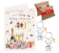 40th Wedding Anniversary Card, Ruby Wedding Anniversary Cards, 40 Years Anniversary Card, Fortieth Anniversary Keyring Gifts for Couple (40th)