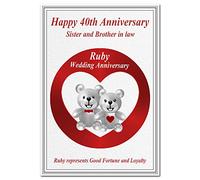 40th Wedding Anniversary Cards Ruby 40 Forty Year Unique Happy Greeting Greeting (Sister and Brother in Law Card - Teddy Bear Pair)