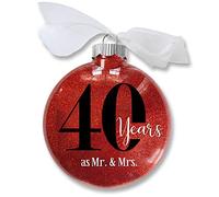 40th Wedding Anniversary Christmas Ornament, Forty Years as Mr & Mrs, Gift for Married Couple, Ruby Anniversary Keepsake, Traditional Glitter Bauble with White Organza Ribbon Bow (40th Anniversary)