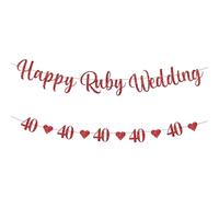 40th Wedding Anniversary Decorations,Happy Golden Wedding Anniversary Decorations,Happy Anniversary Banner Whit Gold Heart Number 40 Bunting Glitter Hearts Garland,for 40th Birthday Wedding Party (A)