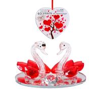 40th Wedding Anniversary Decorations - Ruby Gifts for Husband, Ruby Anniversary Card, Crystal Red Swans 40th Wedding Gift for Parents & Wife