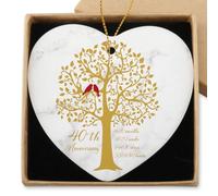 40th Wedding Anniversary Hanging Ornament - Decorations for Husband Wife - Valentines Christmas Ceramic Heart Keepsake for Couple