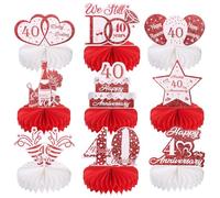 40th Wedding Anniversary Honeycomb Centerpiece Table Decorations, Red Diamond Wedding Anniversary Honeycomb Table Topper Honeycomb Centerpiece Cheers to Happy 40th Wedding Anniversary Birthday