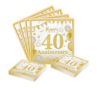 40th Wedding Anniversary Party Napkins, 40PCS Gold Glitter Happy 40th Decorative Paper Serviettes, 33x33cm/13x13in Disposable Tableware for Milestone Anniversary Celebration Decorations