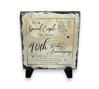 40th Wedding Anniversary Slate for a Special Couple - Handcrafted Natural Slate Plaque with Stand - Romantic Keepsake - 15cm x 15cm