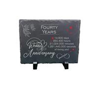 40th Wedding Anniversary Slate - Handcrafted Natural Stone Plaque with Stand - Romantic Fourty Year Keepsake - 14,600 Days of Love - Forever in Love Design - 20cm x 15cm