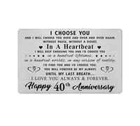 40th Year Anniversary Card Gifts for Him Husband, Happy 40 Wedding Anniversary Cards Gifts for Men, Engraved Metal Wallet Insert