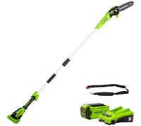 Greenworks G40PSFK2 Cordless Pole Saw, 20cm Bar Length, 8m/s Chain Speed, 3.64kg, Auto-Oiler, 80ml Oil Tank, 2.58m Pole Reach, 40V 2Ah Battery & Charger, 3 Year Guarantee