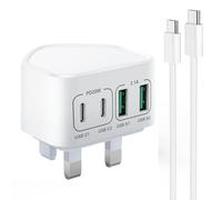 40W 4-Port USB C Plug Fast Charge with 60W 2M USB C Cable for iPhone 17 16 15 Pro Max Plus, iPad, Samsung Galaxy, Dual Port USBC Power Adaptor Type C Wall Plug