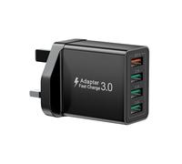 40W 4-Port USB Plug Adapter UK, USB Plug, Multi Fast Charging Plug with Quick Charge 3.0 Wall Charger, Multi Charger Head for iPhone 17 16 15 14 13 12 11 Pro Max X XR XS 8 7 6 6S SE, iPad, Samsung