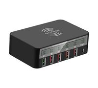 40W 6 Port USB C Charger Wireless QC3.0 Fast PD Usb Quick Charging Station Fast Charging Capability(Black Color)