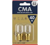40W Oven Light Bulb, E14 SES Small Screw Cap, 2 Pack | High Temperature 300°C, Incandescent Pygmy Lamp, For Oven, Microwave, Cooker Hood, Fridge, Replacement for Branded Appliances