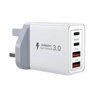 40W USB C Plug Fast Charger UK Wall with 4 Port Dual USB C and USB A Adapter Power Delivery QC3.0 Charging Plug Multiport Type C Charger for iPhone 16 15 14 13 12 Pro Max iPad Samsung Galaxy