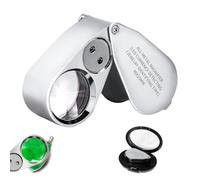 40X Jeweler Loupe, LED Magnifying Glass, Pocket Magnifier with UV Light, Foldable Metal Magnifying Glass for Jewelry Coins Stamps Watches Gems, Compact Illuminated Eye Loupe with Storage Case, Slivery