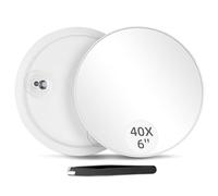 40X Magnifying Mirror with 3 Suction Cups, Magnified Makeup Mirror and Tweezers Set, Portable 6inch Travel Makeup Mirror with 40X Powerful+ Magnification for Makeup, Shaving, Blackhead Blemish Removal
