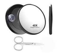 40x Magnifying Mirror with Suction Cups and Tweezers Scissors Set, Travel Magnifying Mirror for Makeup, 40x Cosmetic Mirroring with Strong Magnification for Precise Makeup and Eyebrow Plucking 8.8 cm
