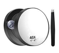40x Magnifying Mirror with Suction Cups and Tweezers Set, 3.5 Inches Travel Magnifying Mirror, Cosmetic Mirroring with Strong Magnification for Precise Makeup and Eyebrow Plucking 8.8 Cm, Black