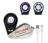 40X Rechargeable Jewelers Loupe Magnifier Magnifying Glass with LED/UV Lights Pocket Folding Loupe Magnifier 22mm Lens Metal Construction Illuminated Jewelry Loop for Gemstone, Stamp, Coin, Textile