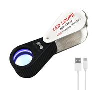 40x Rechargeable Jewellers Loupe Folding Eye Loupe Magnifier with LED and UV Lights, 22mm Optical Hand Lens LED Metal Jewellery Magnifying Glass for Diamond Gem Coin Stamp Currency Rock Identifying