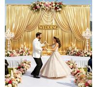 40x10FT Gold Sequin Backdrop Curtain - 8 Panels 5ft(W) x 10ft(H) Wrinkle Free Shimmer Back Drop Cloth, Glitter Backdrop Drapes for Photography, Birthday, Wedding, Graduation Background