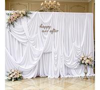 40x10ft Wrinkle Free White Backdrop Curtain, 10 Panels High Density Photography Backdrop Drapes Fabric for Wedding Birthday Party Stage Photo Background Decorations