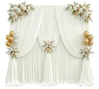 40x15ft Ivory Photo Backdrop Curtains for Parties Wedding Wrinkle Free Polyester Photoshoot Curtains Drapes Backdrop for Birthday Baby Shower Graduation Stage Photography Background 8 Panels 5x15FT