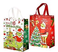 40x30cm Gift Bags, 2Pack Christmas Reusable Grocery Grinch Xmas Bag with Handle, Large Tote Gift Present, Shopping Bag for Holiday Xmas Girls Boys