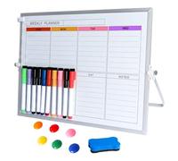 40x30cm Weekly Planner Whiteboard with Stand, Dry Erase A3 White Board Double-Sided Desk Whiteboard with 10 Markers 6 Magnets 1 Eraser for Planning Home Office School to Do List