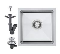 40x40cm Square Kitchen Sink, KEOKBON 304 Stainless Steel Single Bowl Undermount Sink, 14cm Deep Anti-Splash Design, Complete Drain Pipe Set with Dishwasher Connection, Brushed Non-Stick Surface