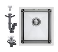 40x45cm Kitchen Sink Stainless Steel, KEOKBON Single Bowl Large Sink for Kitchen & Campervan, 14cm Depth with Overflow & Waste Kit, Brushed 304 Steel, Easy DIY Installation, Top/Drop-in Flushmount