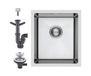 40x45cm Kitchen Sink Stainless Steel, KEOKBON Single Bowl Large Sink for Kitchen & Campervan, 14cm Depth with Overflow & Waste Kit, Brushed 304 Steel, Easy DIY Installation, Top/Drop-in Flushmount