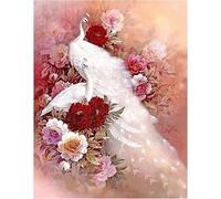 (40x50cm/15x19 inches) DIY Square Diamond Painting Kit Full Drill White Peacock Canvas for Wall Diamond Mosaic Embroidery Art Cross Stitch for Kids Stitch by Numbers Crystal Accessories Home Decor