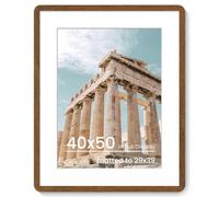 40x50cm Solid Oak Wood Frame with Round Corner & HD Tempered Glass, Walnut | Picture Frame with mat for 30x40cm, Hanging Hardware Included, for Wall & Tabletop