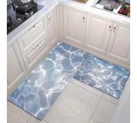 40x60cm+40x120cm Kitchen Rug Mat Set of 2, Ripples On The Water Kitchen Mats Non Slip Washable Non Slip Runners, Simple And Dreamy Indoor Floor Carpets - Light Blue