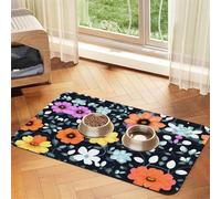 40x60cm Beautiful Colourful Flowers Print Pet Absorbent Feeding Mat - Quick Dry Food Pad/Leather Placemat, for Dog Cat Food Bowl Water