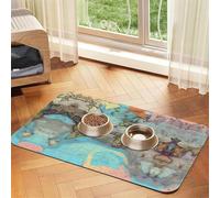 40x60cm Cartoon World map Print Pet Absorbent Feeding Mat - Quick Dry Food Pad/Leather Placemat, for Dog Cat Food Bowl Water