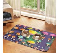 40x60cm Pet Absorbent Feeding Mat - Colorful Dream Mushroom Print Leather Non-Slip Placemat, for Dog Cat Food and Water Bowl Pads