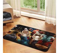 40x60cm Pet Absorbent Feeding Mat - Colorful Roosters Standing Together Print Leather Non-Slip Placemat, for Dog Cat Food and Water Bowl Pads